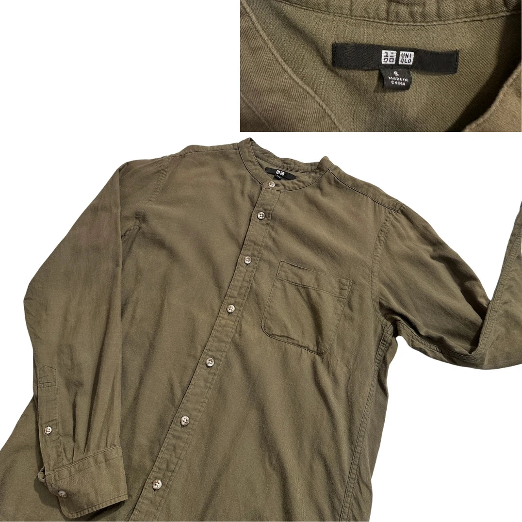 UNIQLO® Olive Green Band Collar Casual Shirt(S)