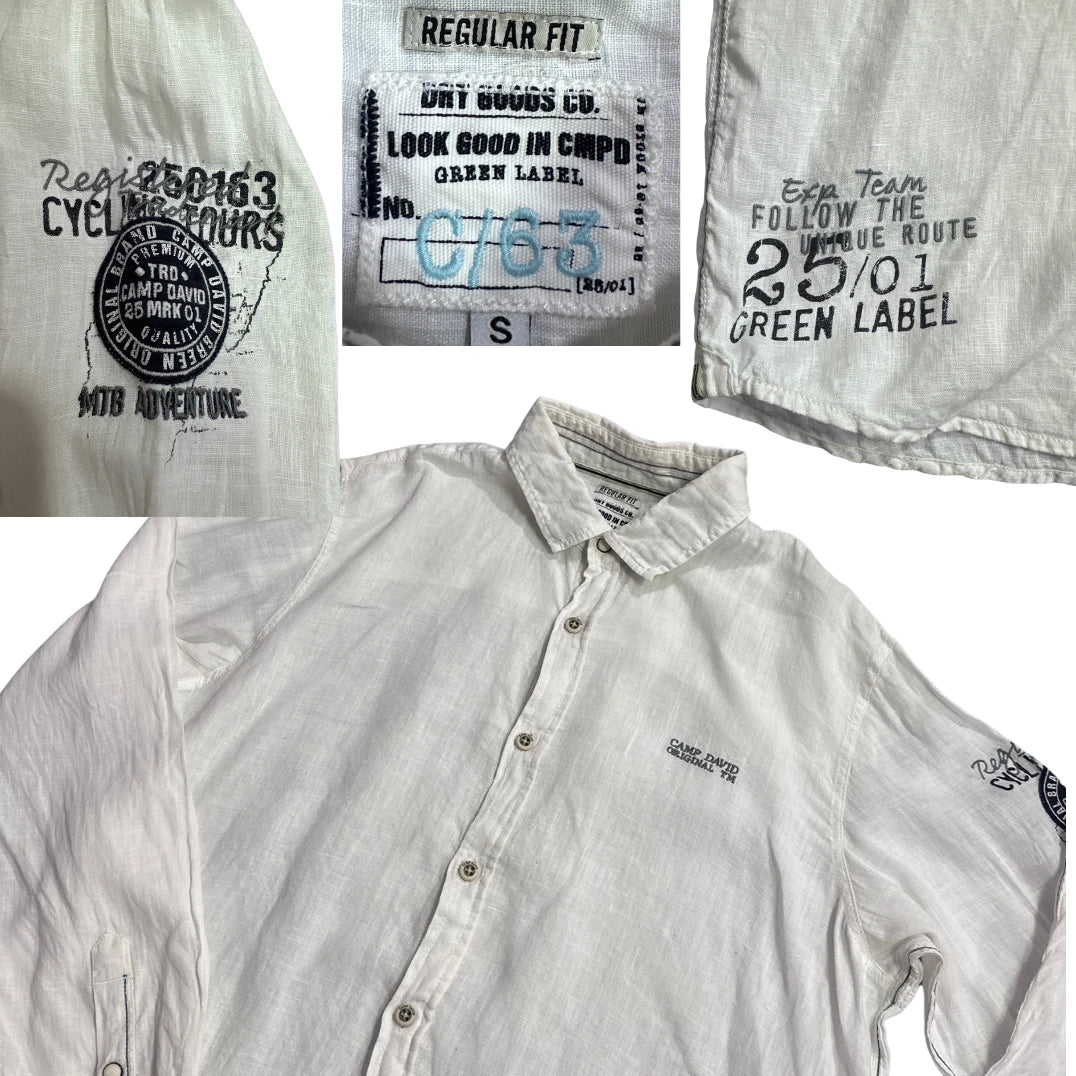 Camp David® White Linen Blend Casual Shirt(L)