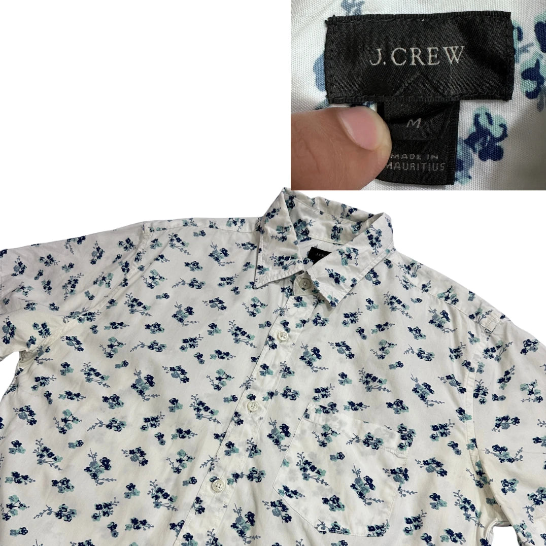 J.Crew® White Floral Print Short Sleeve Shirt(M)