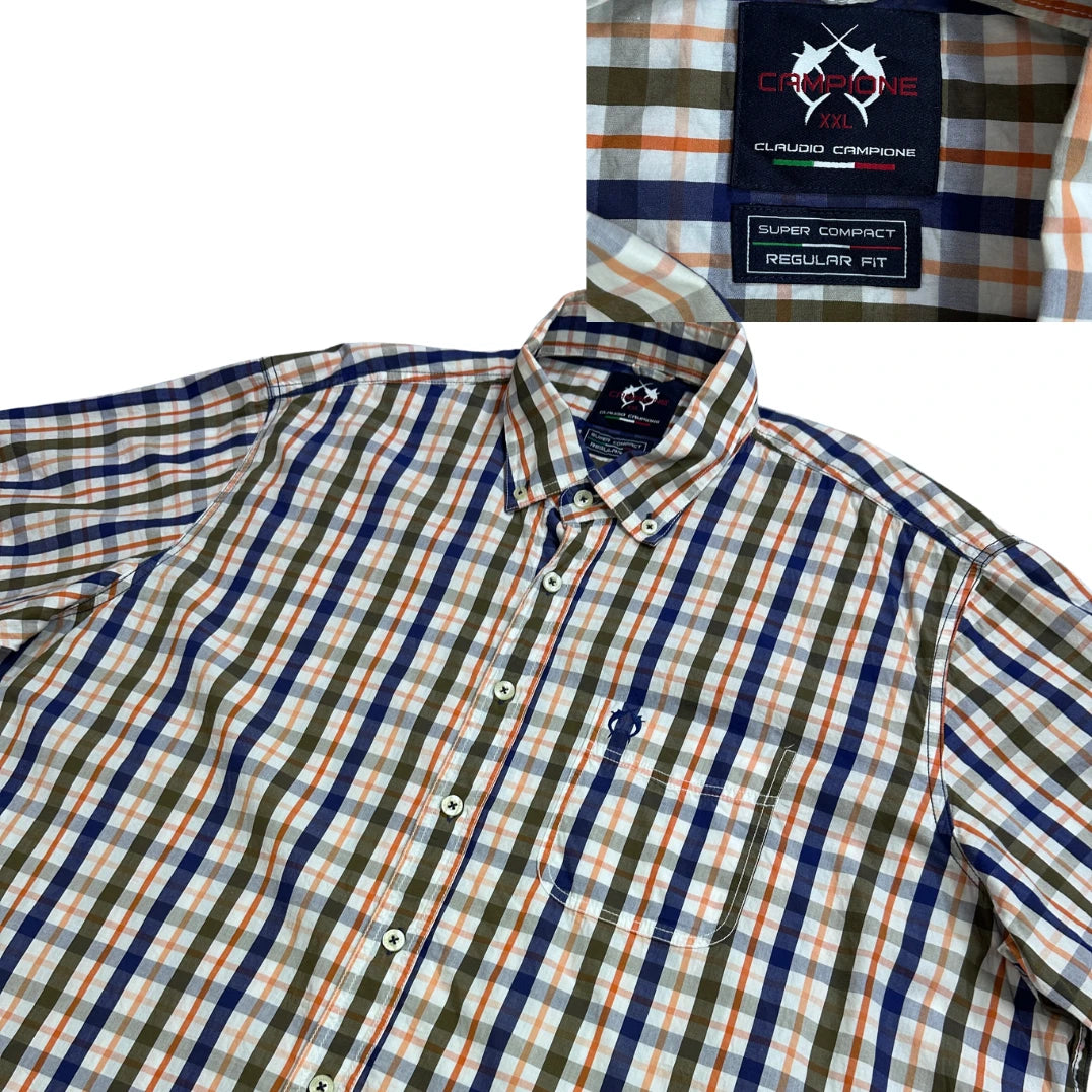Campione® Multicolor Checked Regular Fit Short Sleeve Shirt(2XL)