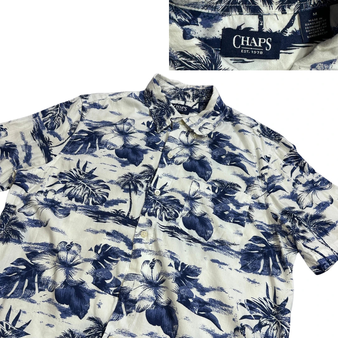 Chaps® White Tropical Print Short Sleeve Shirt(M)