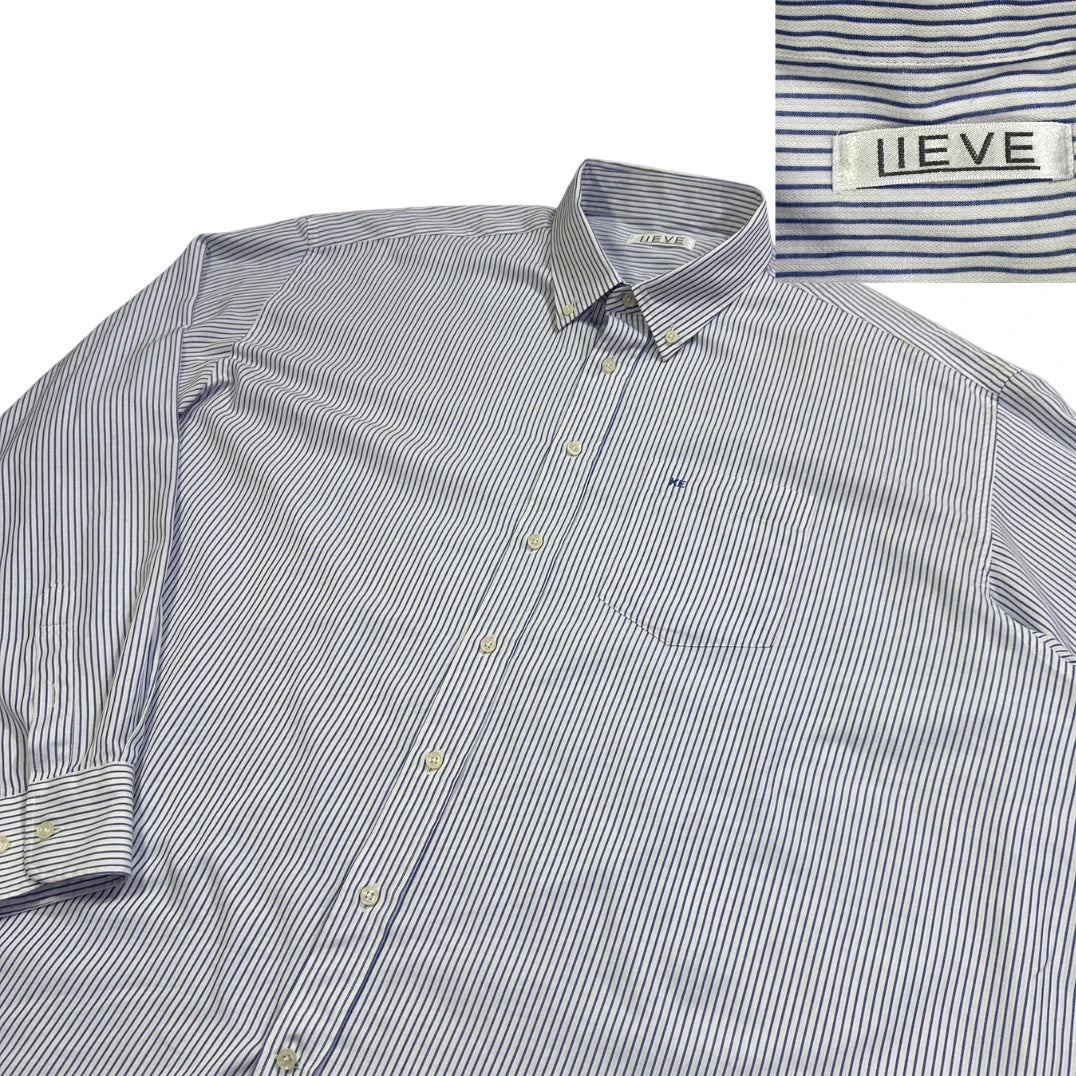 LIEVE® White & Blue Striped Button-Down Shirt(3XL)