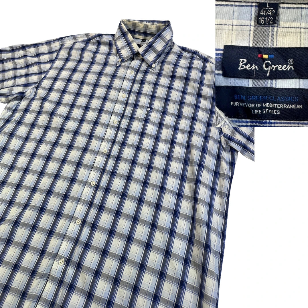 Ben Green® Blue Checked Casual Short Sleeve Shirt(L)
