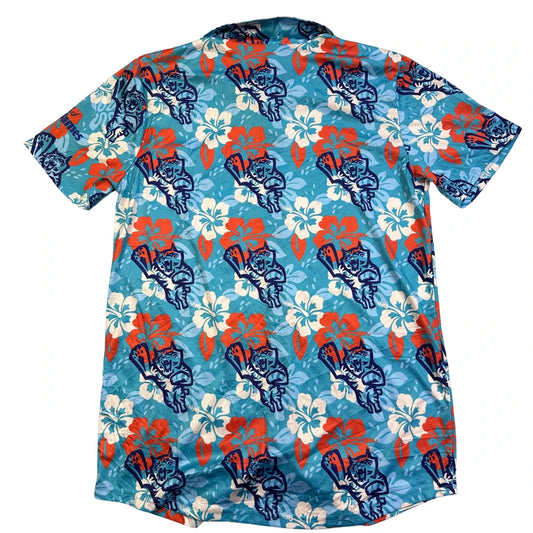 Blue Floral Hawaiian Casual Short Sleeve Shirt(M)