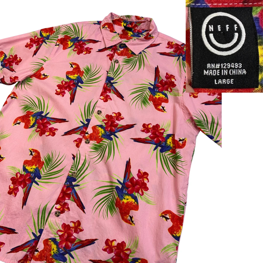 NEFF® Pink Tropical Print Casual Short Sleeve Shirt(L)