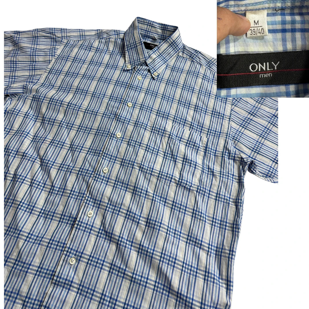 ONLY® Blue Checked Casual Short Sleeve Shirt(M)
