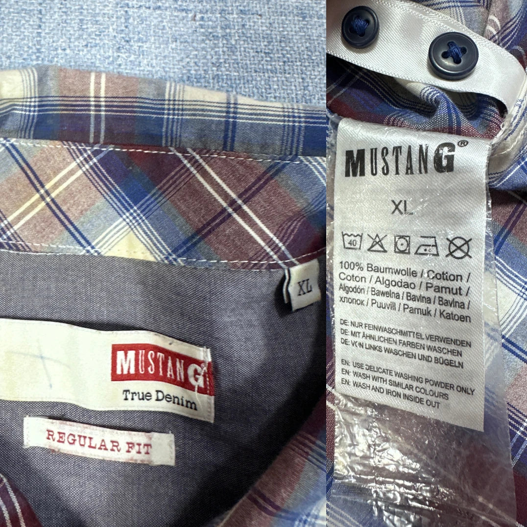 Mustang® Blue Maroon Plaid Shirt(XL)
