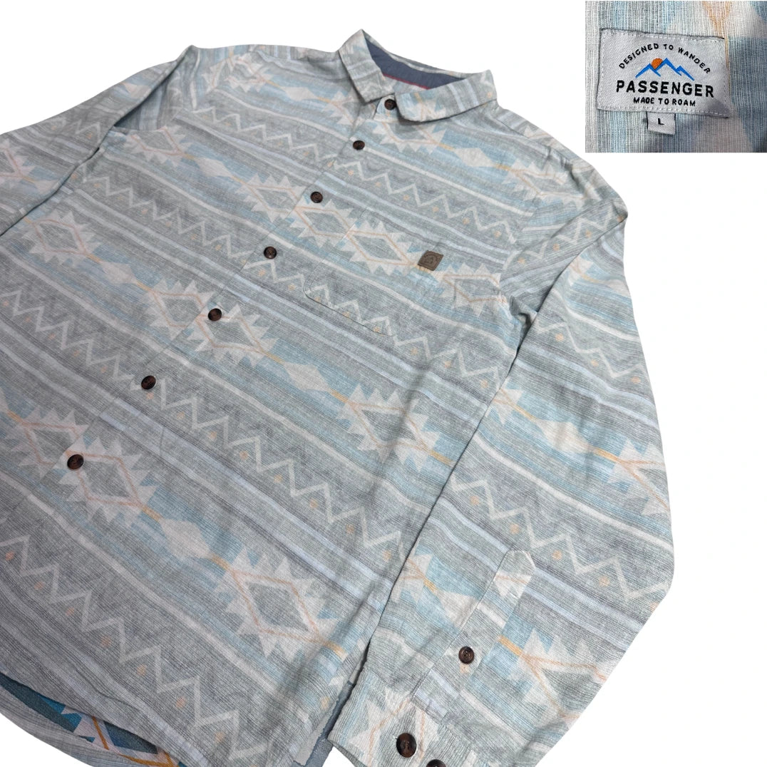 Passenger ® Geometric Pattern Button-Down Shirt 🌿|CHEST 23 L