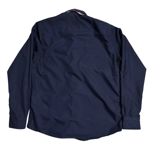 Navy Blue Button Down Shirt with Contrast Check Collar 💙