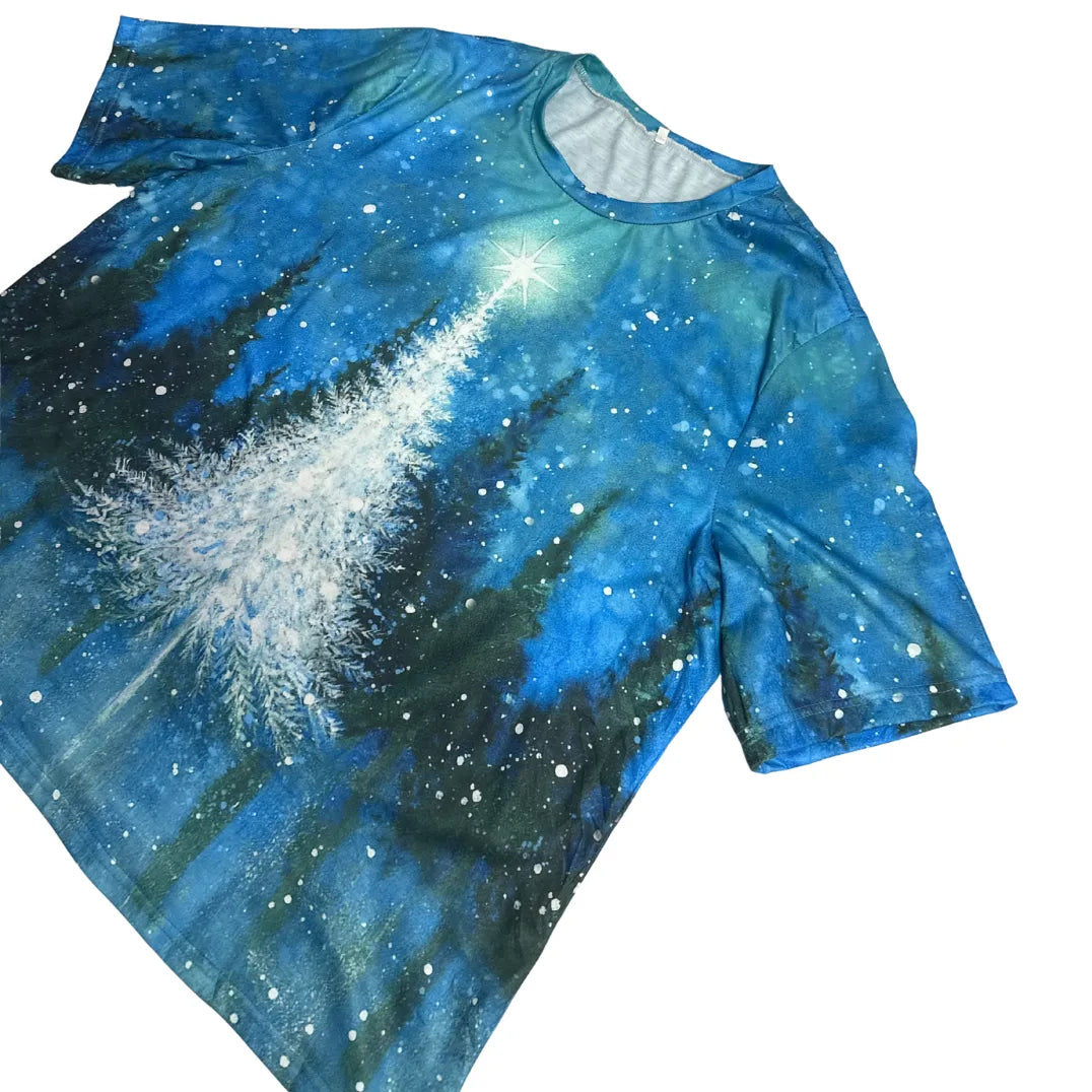 Artistic Winter Night Tree Graphic T-Shirt