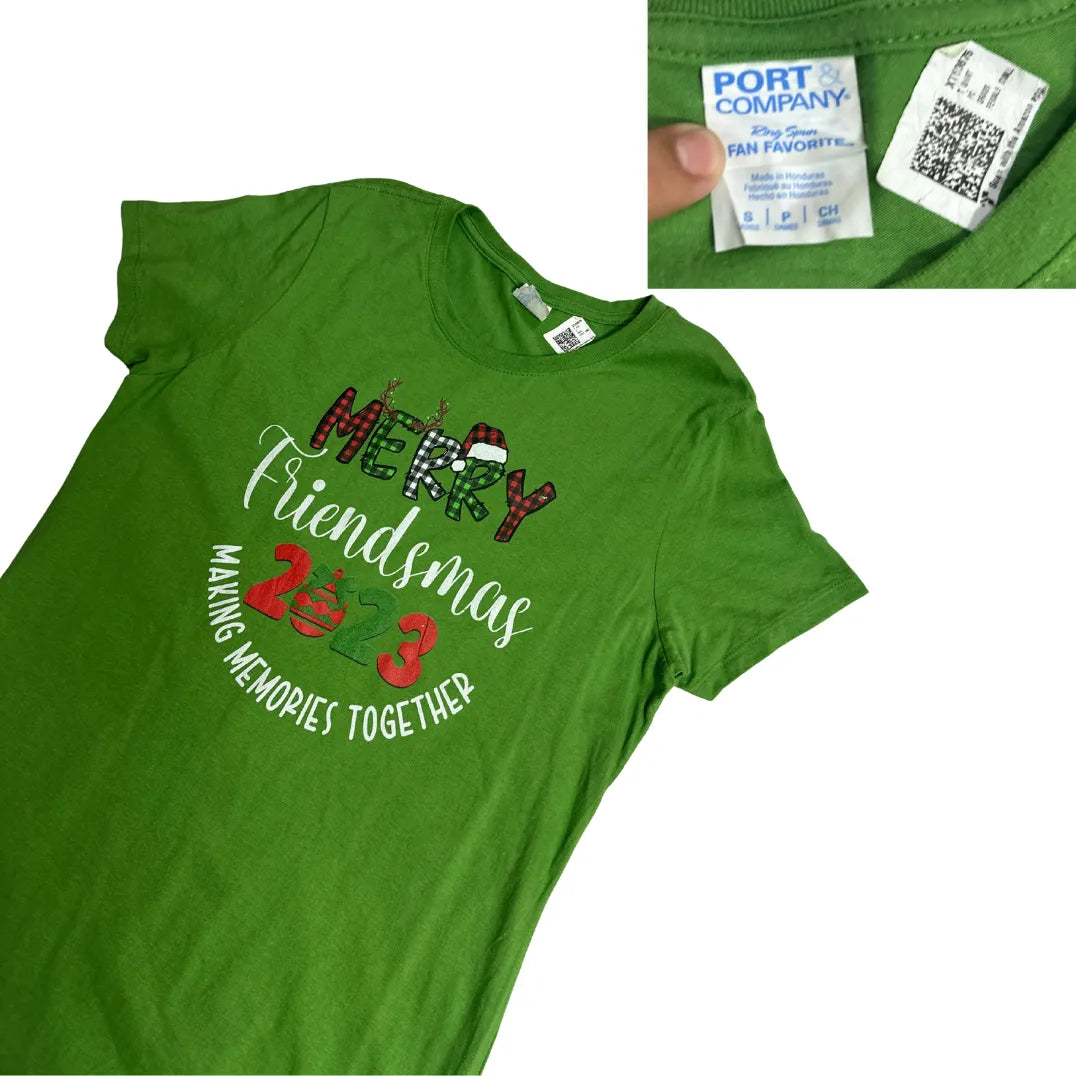 Port & Company Green Graphic Tee Merry Friendsmas Edition 🎄💚
