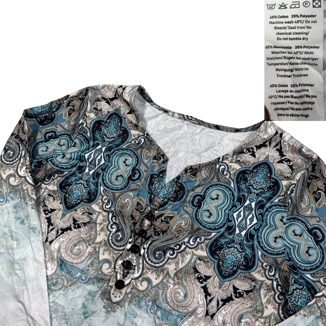 Teal Paisley Ombre Henley Top-M