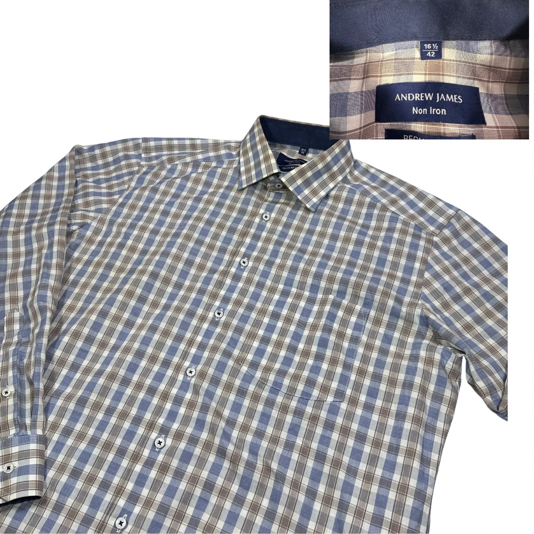 Andrew James® Blue Grey Checked Formal Shirt(XL)