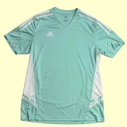 Adidas sports T-shirt in a refreshing mint green with white accents.