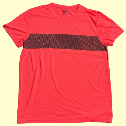 Bright red Crivit active T-shirt with a modern black striped chest panel for a sporty look.