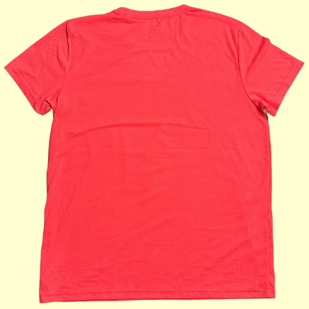 Bright red Crivit active T-shirt with a modern black striped chest panel for a sporty look.