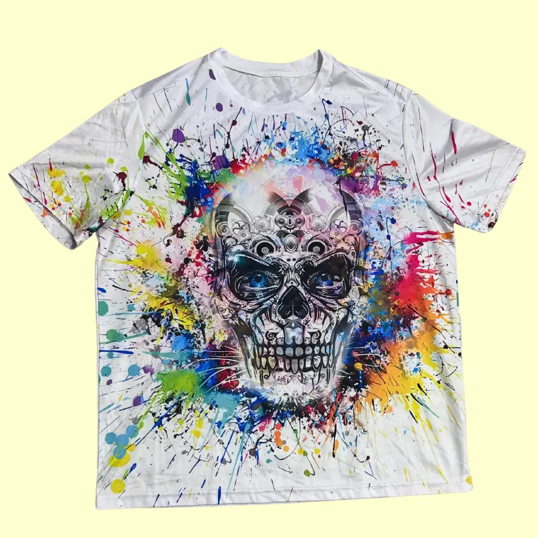 Color Splash Skull Graphic T-Shirt.