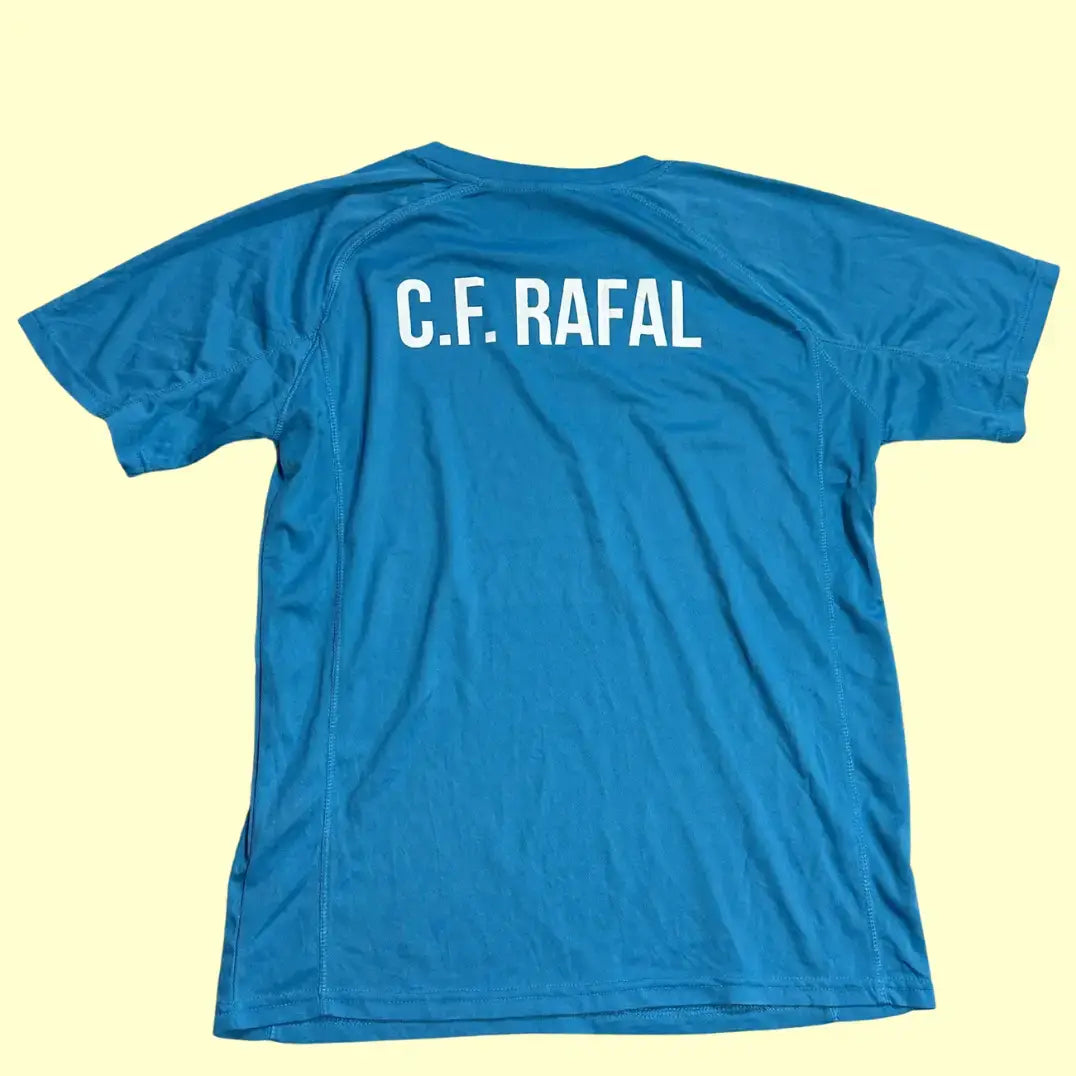 Roly Montecarlo blue sports t-shirt with “C.F. Rafal” text at the back.
