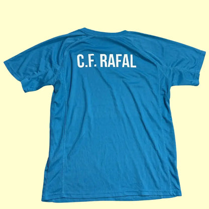 Roly Montecarlo blue sports t-shirt with “C.F. Rafal” text at the back.
