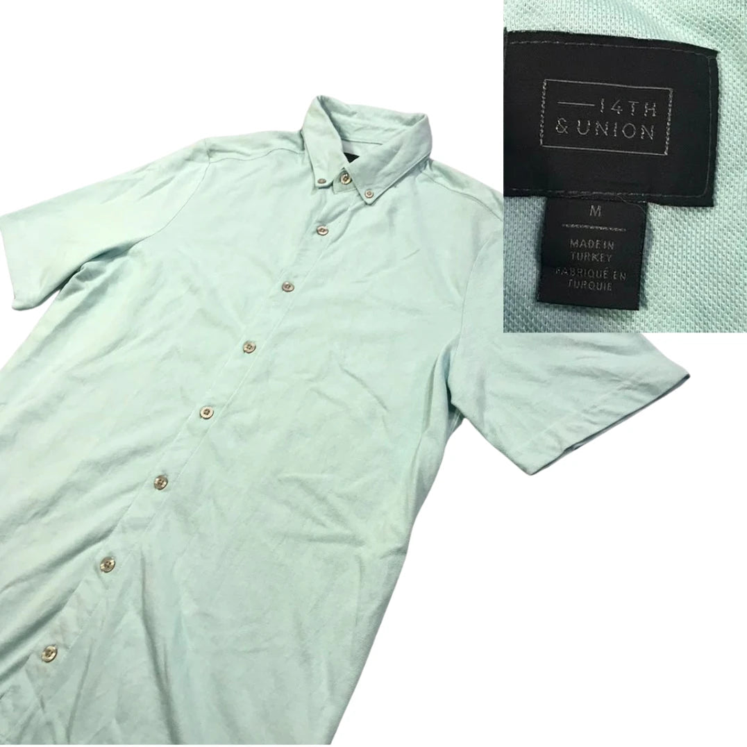 14th & Union® Mint Green Casual Button Down Short Sleeve Shirt(M)
