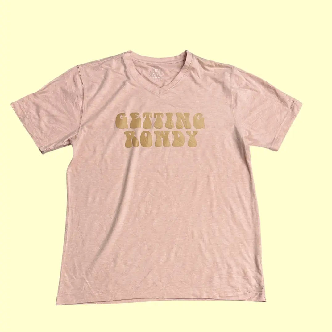 George “Getting Rowdy” Light Pink V-Neck Tee (Small)