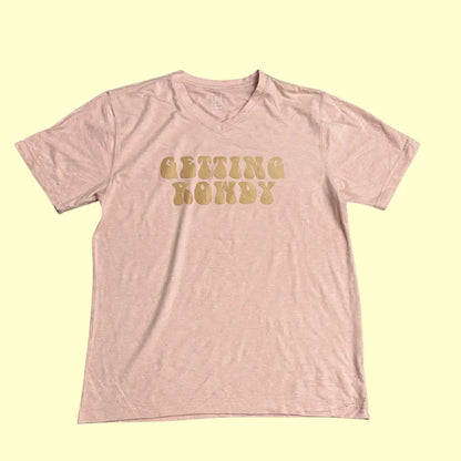 George “Getting Rowdy” Light Pink V-Neck Tee (Small)