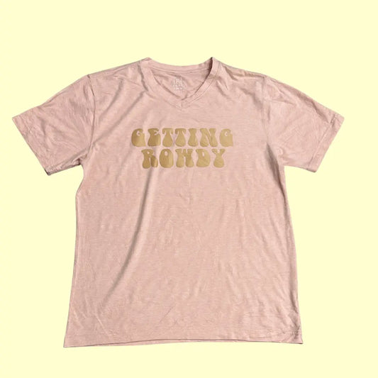 George “Getting Rowdy” Light Pink V-Neck Tee (Small)