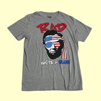 🇺🇸 MAD Engine “Rad White & Blue” Graphic Tee – Grey