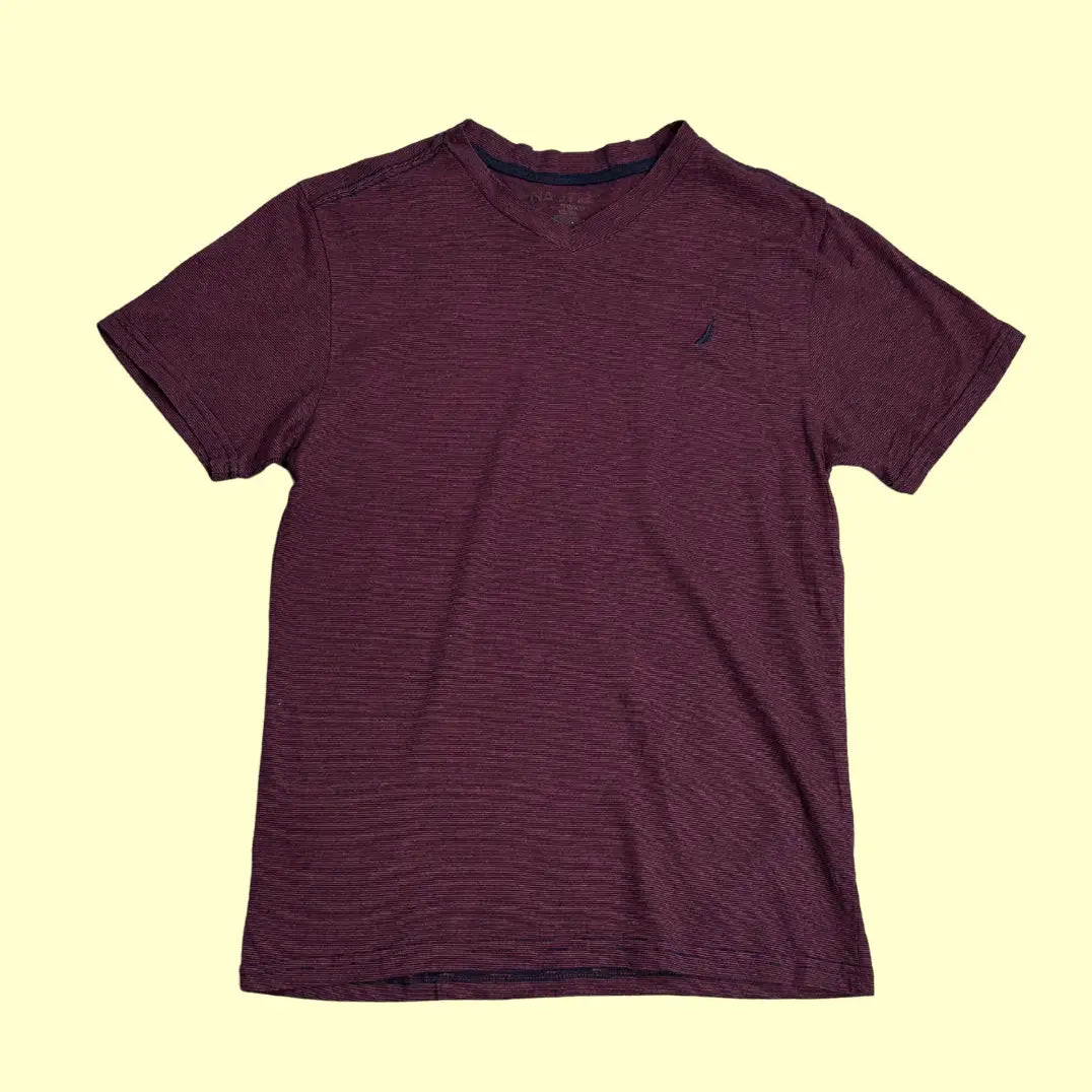 ⚓ Nautica Burgundy Textured V-Neck Tee – Classic Nautical Style