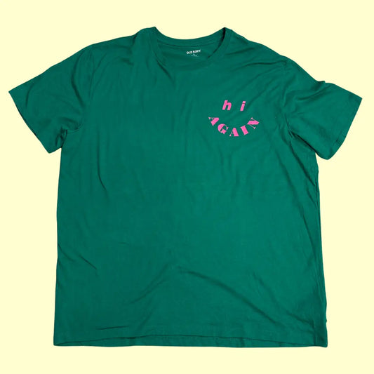 💚 Old Navy “Hi Again / Reholiday” Graphic Tee – Holiday Spirit Edition (Green)