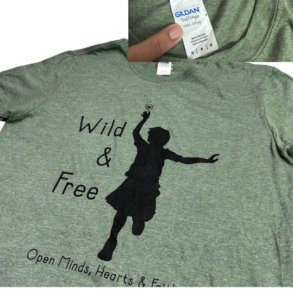 Gildan ® Softstyle Wild & Free Graphic Olive Green T Shirt (M)
