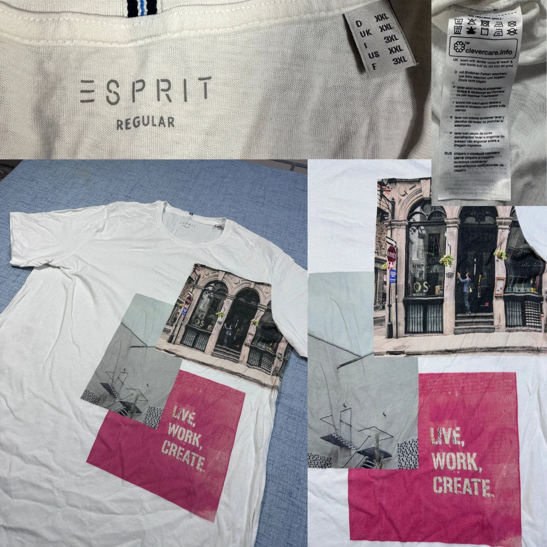 Esprit White Men's T-Shirts Men Cotton T Shirts