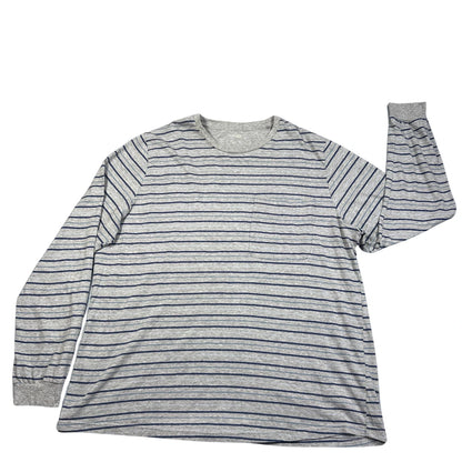 Dunnes Stores Grey Striped Pocket Long Sleeve T-Shirt-XXL