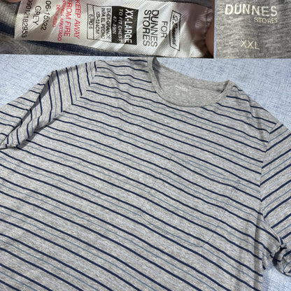 Dunnes Stores Grey Striped Pocket Long Sleeve T-Shirt-XXL
