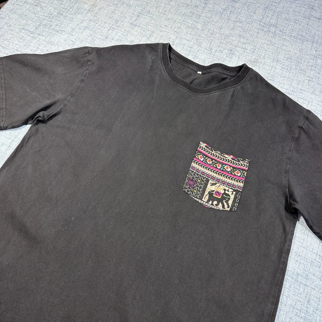 Unbranded Charcoal Ethnic Pocket T-Shirt-XL