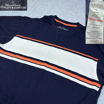 Peacocks Navy Striped T-Shirt-L