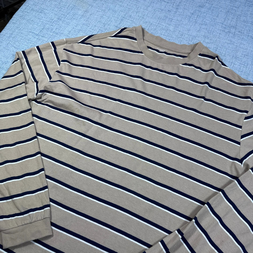 Dunnes Stores Tan Striped Long Sleeve T-Shirt-XL