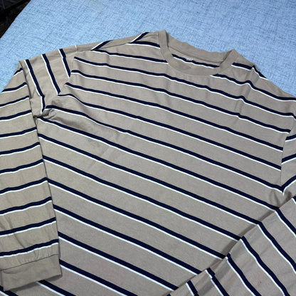 Dunnes Stores Tan Striped Long Sleeve T-Shirt-XL