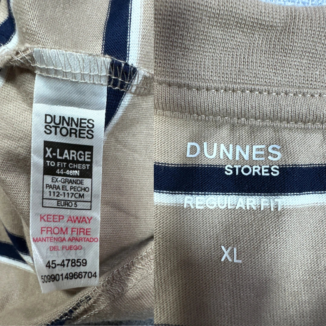 Dunnes Stores Tan Striped Long Sleeve T-Shirt-XL