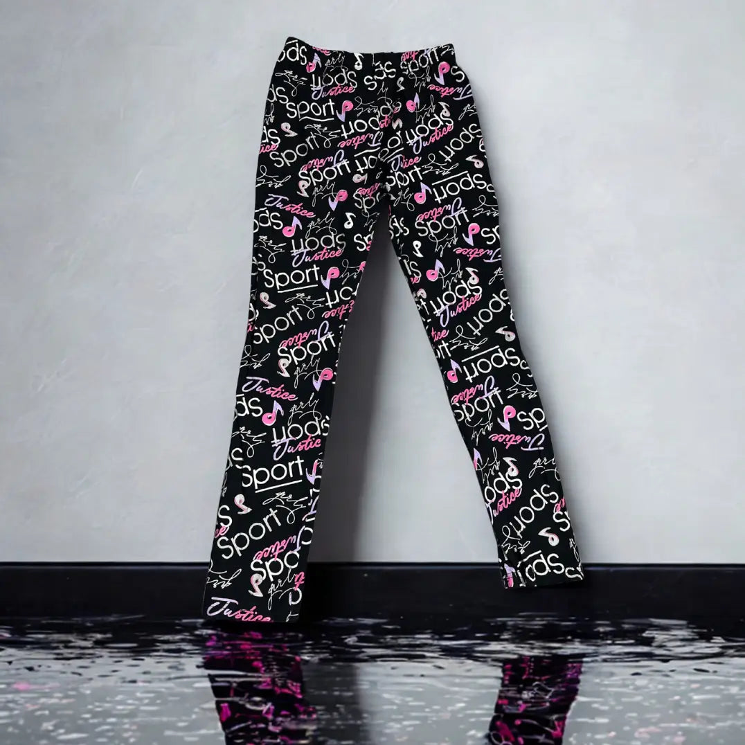 MISS OZIUS® Black leggings covered in playful white and pink text