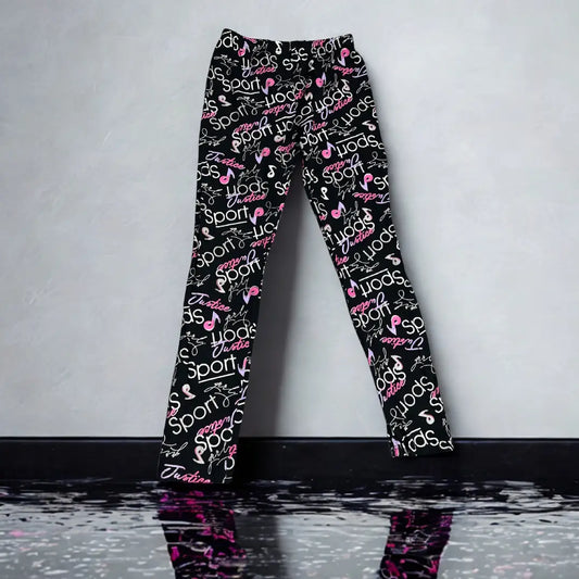 MISS OZIUS® Black leggings covered in playful white and pink text