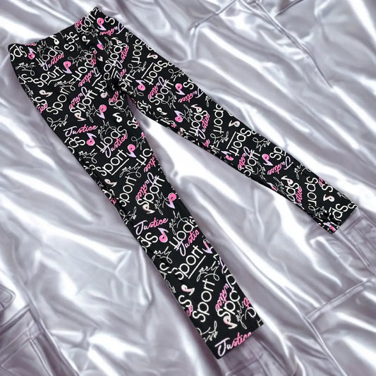 MISS OZIUS® Black leggings covered in playful white and pink text