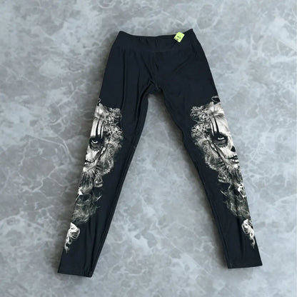 Black Leggings with Skull Print