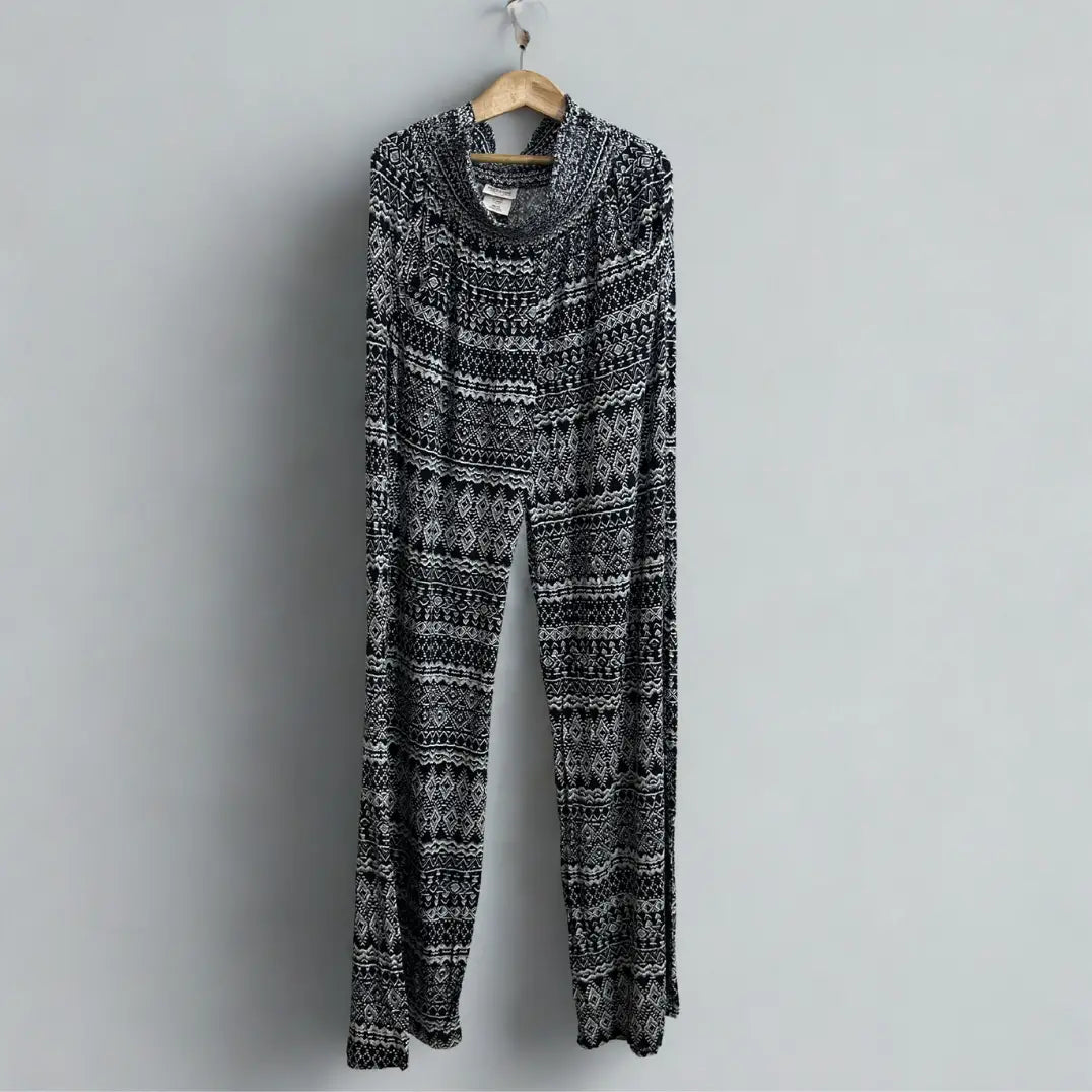 Black and White Patterned Wide-Leg Pants