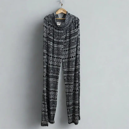 Black and White Patterned Wide-Leg Pants