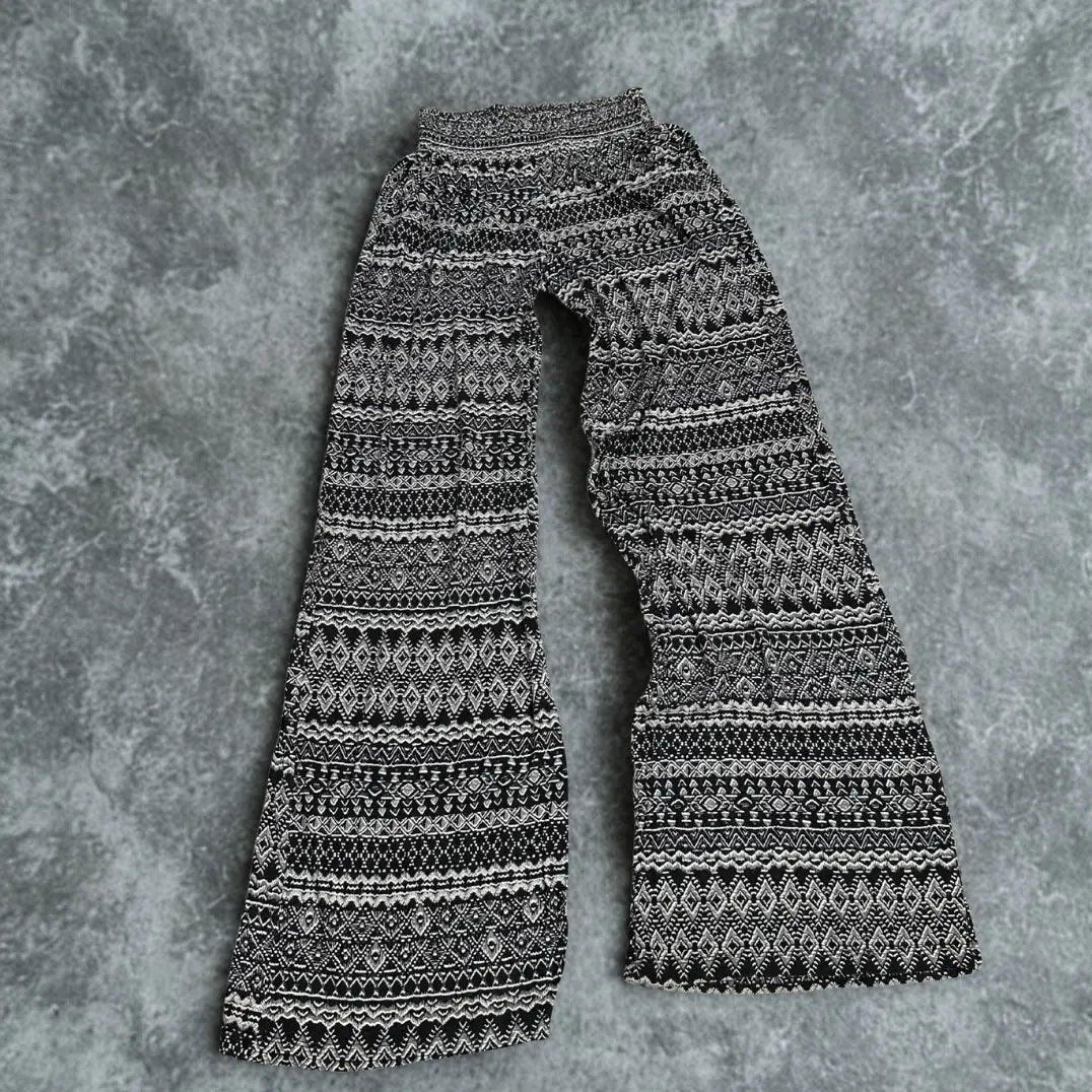 Black and White Patterned Wide-Leg Pants