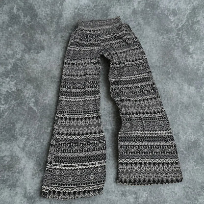 Black and White Patterned Wide-Leg Pants