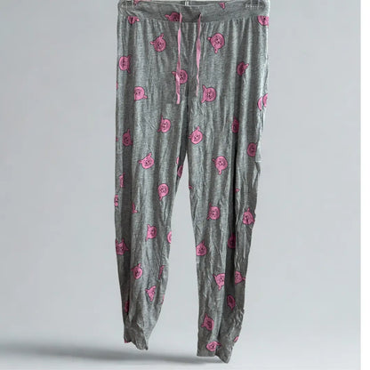 Grey Pig-Patterned Pajama Pants