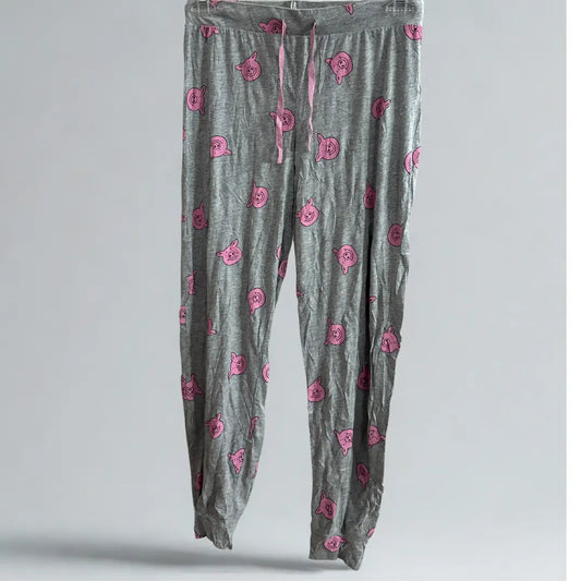 Grey Pig-Patterned Pajama Pants