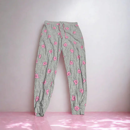 Grey Pig-Patterned Pajama Pants